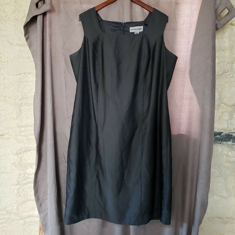 Jessica London Dress Womens 18 Gray Sheath Sleeveless Square Neck Midi Workwear